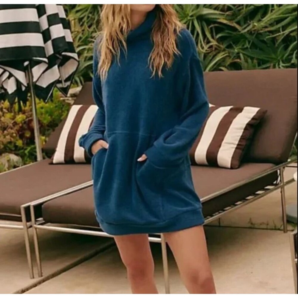 Free People Beach Cozy Women's Ronda Chic Pullover Tunic Funnel Neck, Blue Sz M